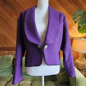Vintage 80s Cropped Purple Wool Western Style Blazer Size Large